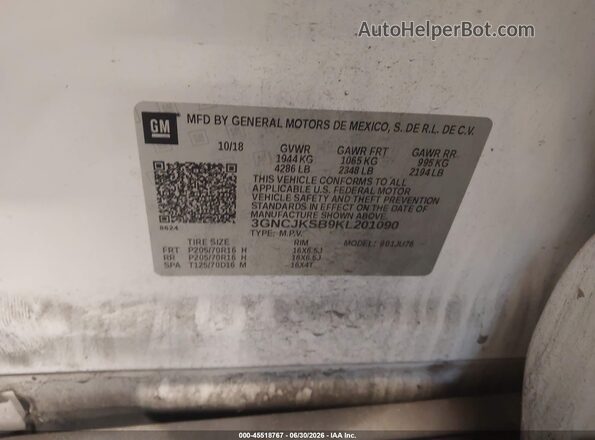 3GNCJKSB9KL201090 2019 CHEVROLET TRAX White Շարժիչի բաժամունքի տեսք