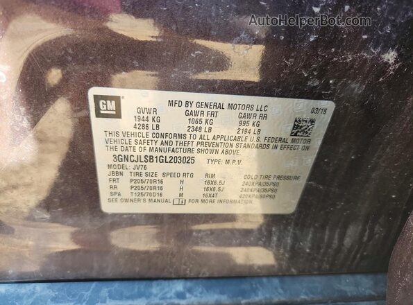 3GNCJLSB1GL203025 2016 CHEVROLET TRAX Purple VIN sticker view