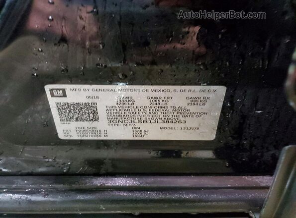 3GNCJLSB1JL384263 2018 CHEVROLET TRAX Черный Вид наклейки с VIN-кодом