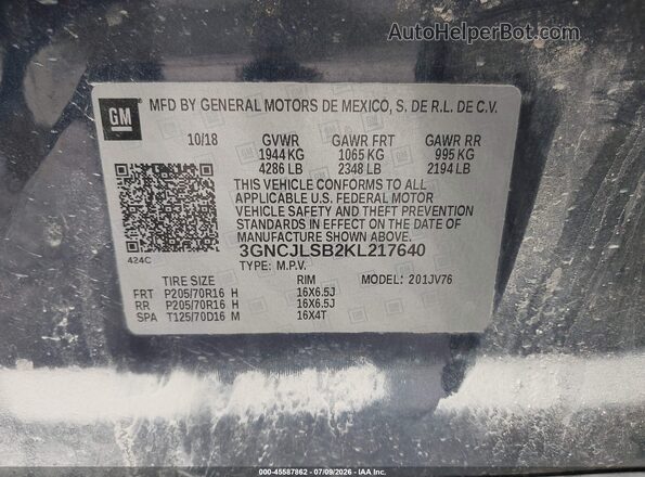 3GNCJLSB2KL217640 2019 CHEVROLET TRAX Blue Engine compartment view