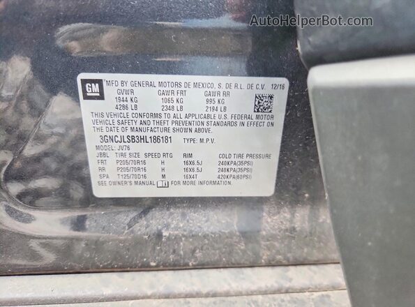3GNCJLSB3HL186181 2017 CHEVROLET TRAX Black Widok komory silnika