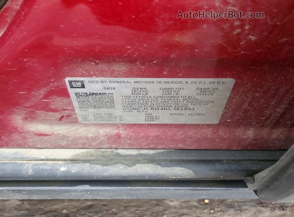 3GNCJLSB4KL361951 2019 CHEVROLET TRAX Red Widok naklejki z numerem VIN