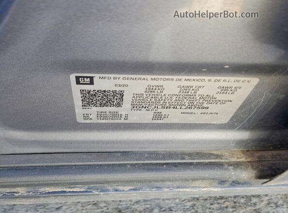 3GNCJLSB4LL267599 2020 CHEVROLET TRAX Gray VIN sticker view