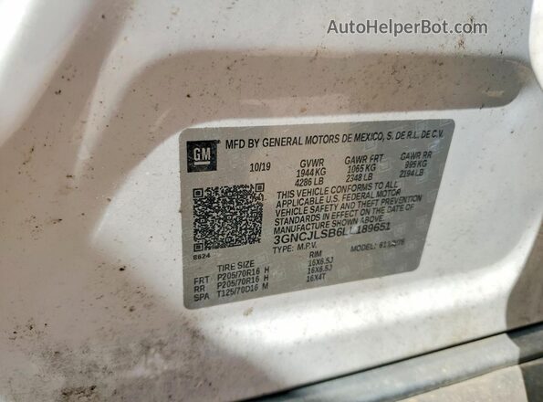 3GNCJLSB6LL189651 2020 CHEVROLET TRAX White Vista de la etiqueta del VIN