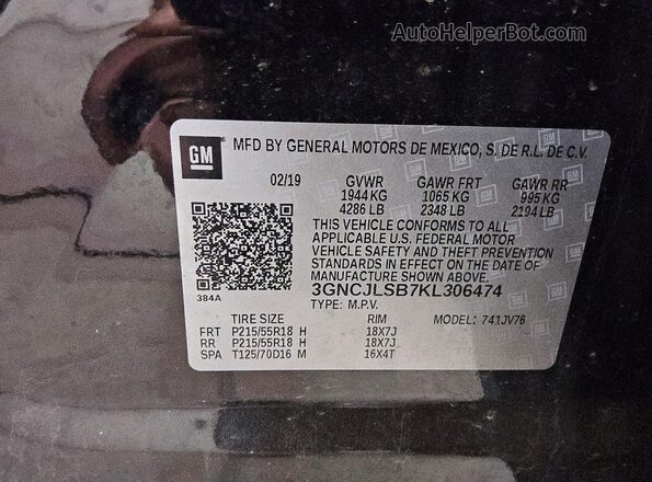 3GNCJLSB7KL306474 2019 CHEVROLET TRAX Black Widok komory silnika