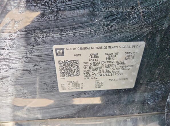 3GNCJLSB7LL147568 2020 CHEVROLET TRAX Black Вид підкапотного простору