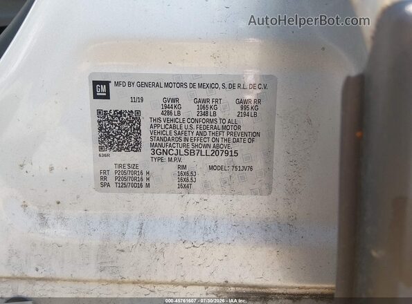 3GNCJLSB7LL207915 2020 CHEVROLET TRAX Серебряный Вид подкапотного пространства
