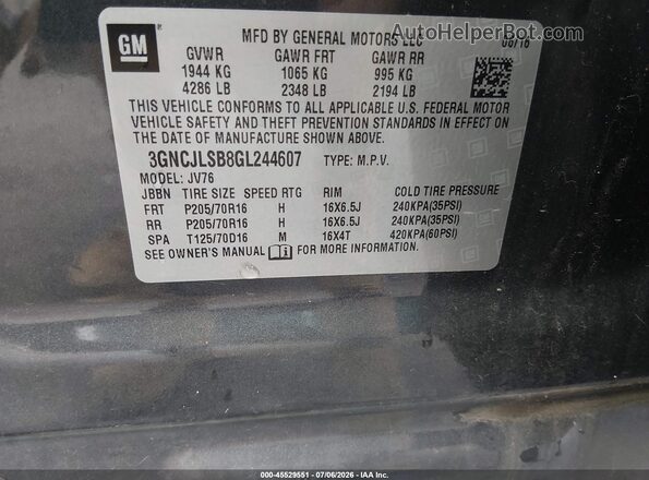 3GNCJLSB8GL244607 2016 CHEVROLET TRAX Серый Вид подкапотного пространства