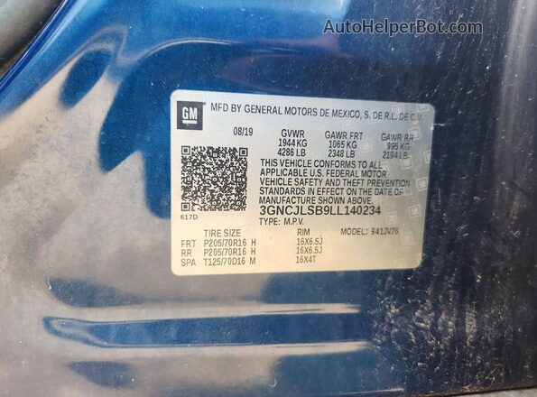 3GNCJLSB9LL140234 2020 CHEVROLET TRAX Blue Widok komory silnika