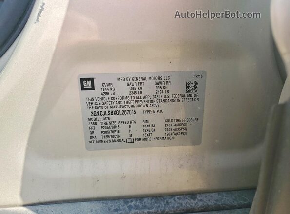 3GNCJLSBXGL267015 2016 CHEVROLET TRAX Tan VIN sticker view