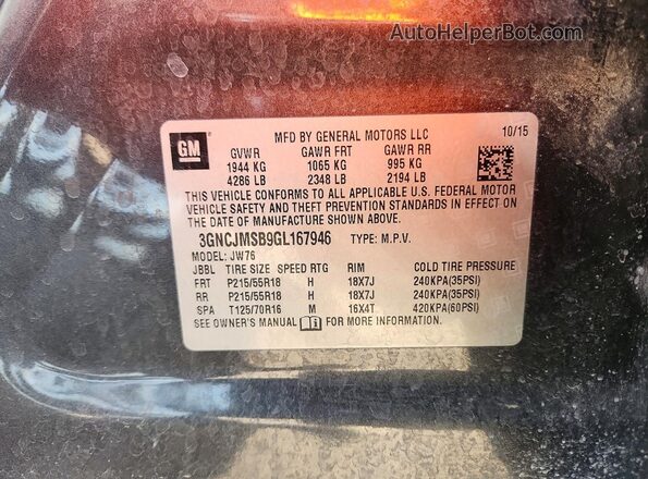 3GNCJMSB9GL167946 2016 CHEVROLET TRAX Charcoal VIN sticker view