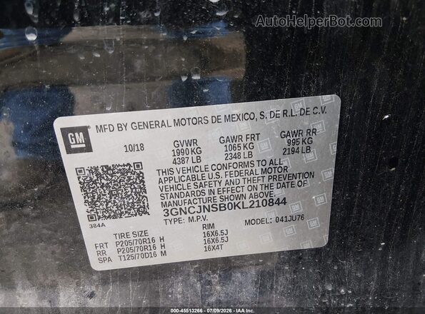 3GNCJNSB0KL210844 2019 CHEVROLET TRAX Black Вид підкапотного простору