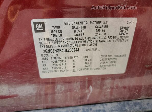 3GNCJNSB4GL266244 2016 CHEVROLET TRAX Red Engine compartment view