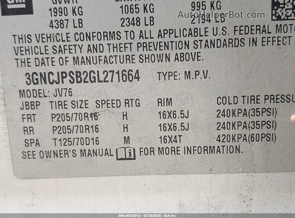 3GNCJPSB2GL271664 2016 CHEVROLET TRAX Silver ძრავის განყოფილების ხედი