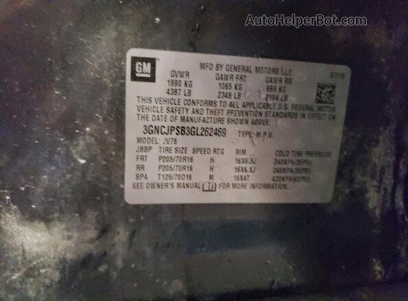 3GNCJPSB3GL262469 2016 CHEVROLET TRAX Серый Панорамный вид салона 360°