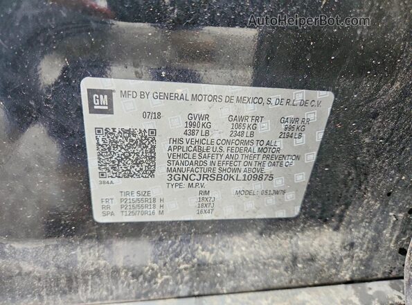 3GNCJRSB0KL109875 2019 CHEVROLET TRAX Black Вид наклейки з VIN-кодом