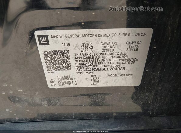 3GNCJRSB6LL204085 2020 CHEVROLET TRAX Black Widok komory silnika