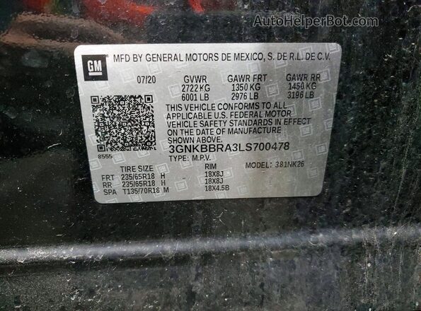 3GNKBBRA3LS700478 2020 CHEVROLET BLAZER Black Вид підкапотного простору