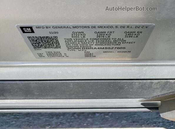 3GNKBBRA4MS527605 2021 CHEVROLET BLAZER Silver სალონის 360-გრადუსიანი ხედი
