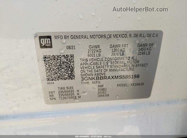 3GNKBBRAXMS585198 2021 CHEVROLET BLAZER White Widok komory silnika