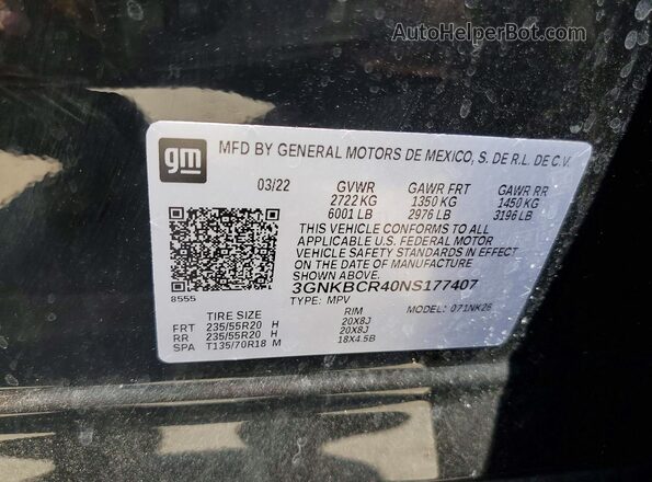 3GNKBCR40NS177407 2022 CHEVROLET BLAZER Black Вид наклейки з VIN-кодом