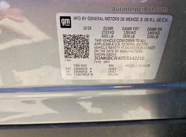 3GNKBCR40SS142216 2025 CHEVROLET BLAZER Silver Vista interior de 360 grados