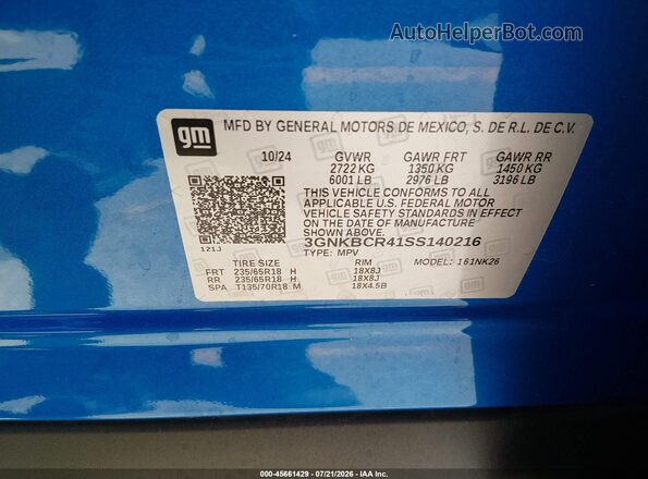 3GNKBCR41SS140216 2025 CHEVROLET BLAZER Blue Vista del compartimento del motor
