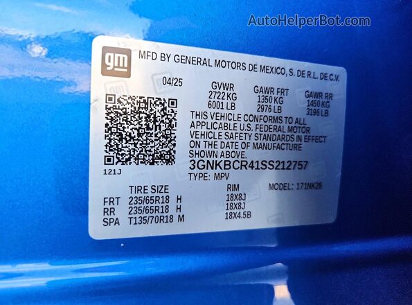 3GNKBCR41SS212757 2025 CHEVROLET BLAZER Blue Engine compartment view
