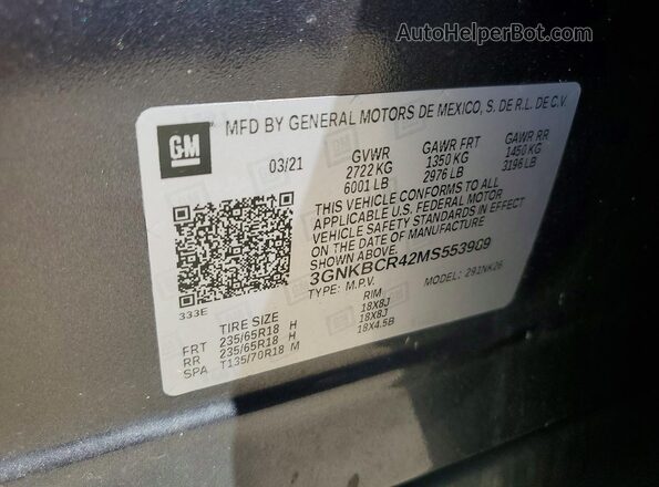 3GNKBCR42MS553989 2021 CHEVROLET BLAZER Blue Widok naklejki z numerem VIN