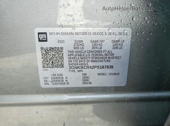 3GNKBCR42PS187939 2023 CHEVROLET BLAZER Серебряный Вид наклейки с VIN-кодом