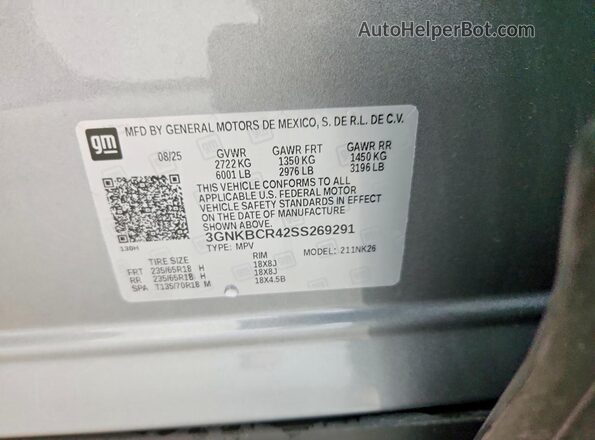 3GNKBCR42SS269291 2025 CHEVROLET BLAZER Gray Widok naklejki z numerem VIN