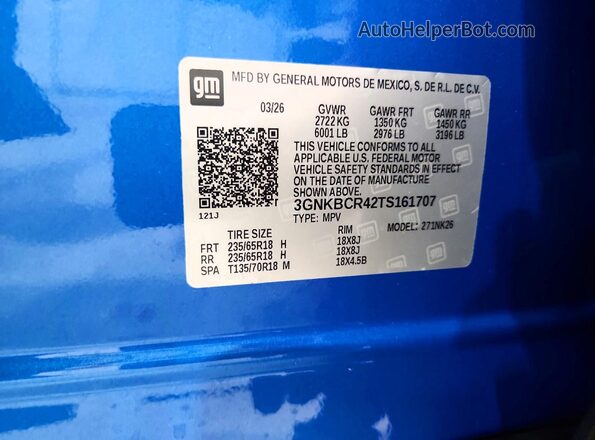 3GNKBCR42TS161707 2026 CHEVROLET BLAZER Синий Панорамный вид салона 360°