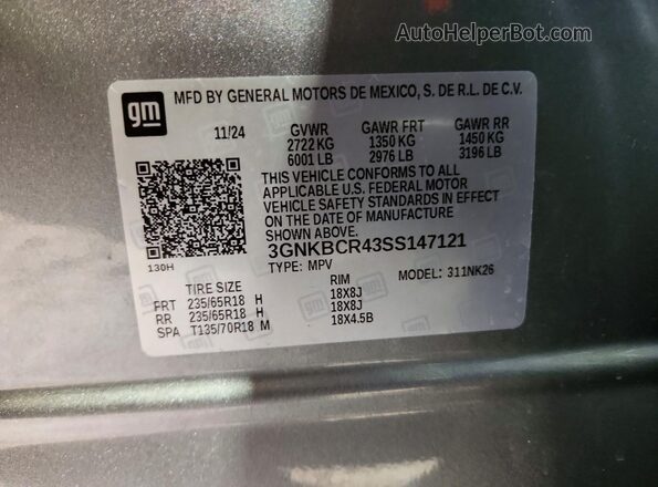3GNKBCR43SS147121 2025 CHEVROLET BLAZER Серый Вид наклейки с VIN-кодом