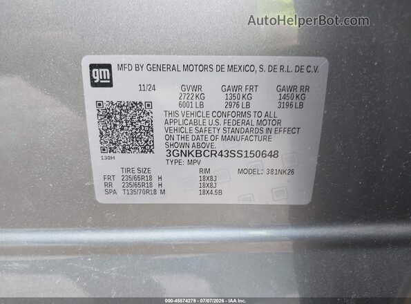 3GNKBCR43SS150648 2025 CHEVROLET BLAZER Gray Շարժիչի բաժամունքի տեսք