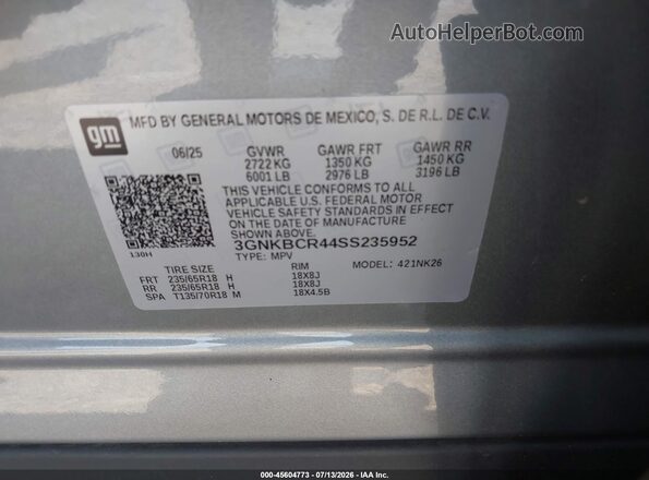 3GNKBCR44SS235952 2025 CHEVROLET BLAZER Gray Вид підкапотного простору