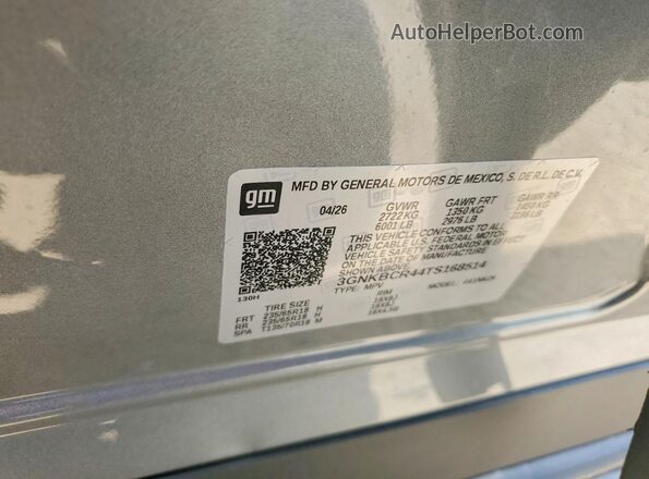 3GNKBCR44TS168514 2026 CHEVROLET BLAZER Gray VIN sticker view