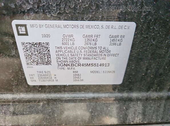 3GNKBCR45MS514913 2021 CHEVROLET BLAZER Black VIN sticker view