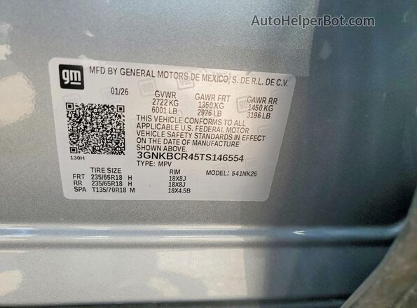 3GNKBCR45TS146554 2026 CHEVROLET BLAZER Серый Панорамный вид салона 360°