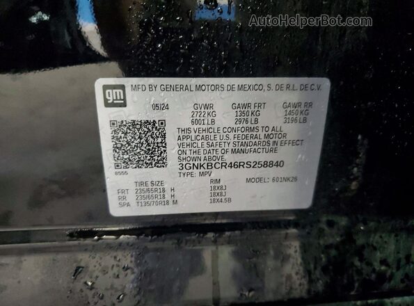 3GNKBCR46RS258840 2024 CHEVROLET BLAZER Black Vista de la etiqueta del VIN