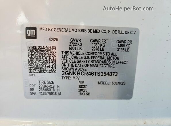 3GNKBCR46TS154873 2026 CHEVROLET BLAZER Белый Панорамный вид салона 360°