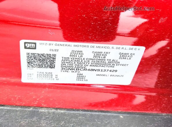 3GNKBCR48NS137429 2022 CHEVROLET BLAZER Red Widok wnętrza 360 stopni