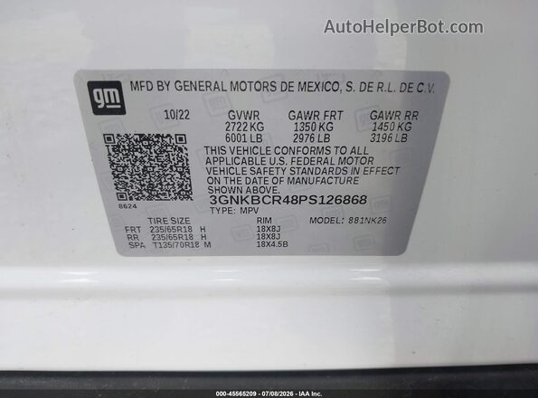 3GNKBCR48PS126868 2023 CHEVROLET BLAZER White Շարժիչի բաժամունքի տեսք