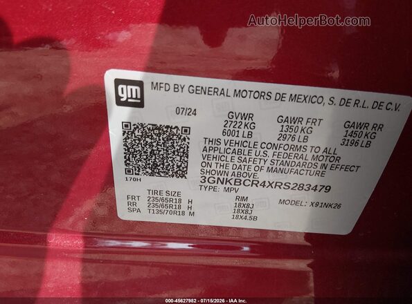 3GNKBCR4XRS283479 2024 CHEVROLET BLAZER Red Widok komory silnika