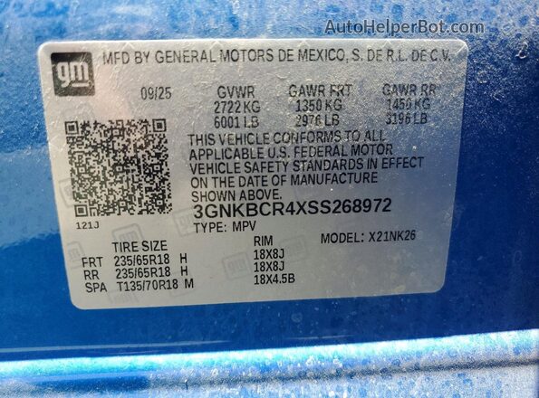 3GNKBCR4XSS268972 2025 CHEVROLET BLAZER Blue Widok naklejki z numerem VIN