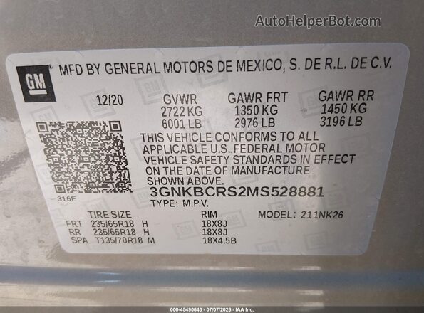 3GNKBCRS2MS528881 2021 CHEVROLET BLAZER Желто-коричневый Вид подкапотного пространства