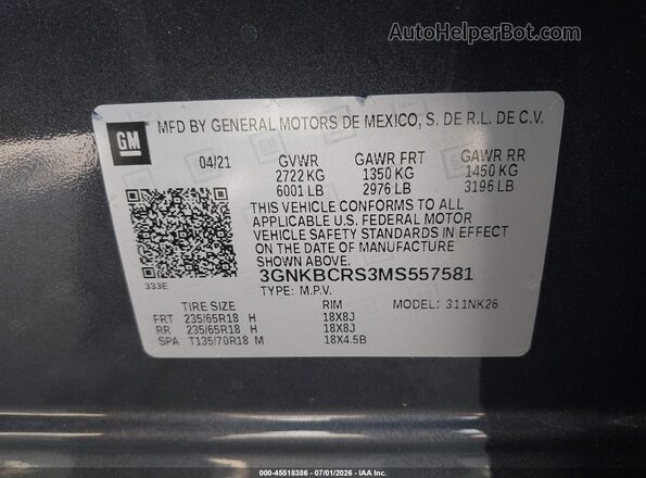 3GNKBCRS3MS557581 2021 CHEVROLET BLAZER Серый Вид подкапотного пространства