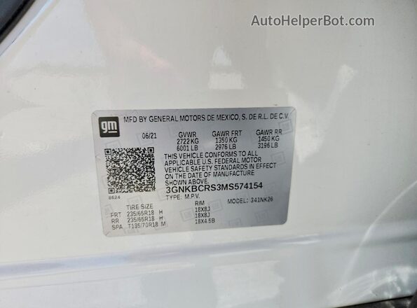 3GNKBCRS3MS574154 2021 CHEVROLET BLAZER Белый Вид наклейки с VIN-кодом