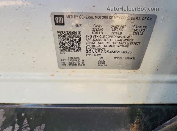 3GNKBCRS4MS574325 2021 CHEVROLET BLAZER White Widok wnętrza 360 stopni