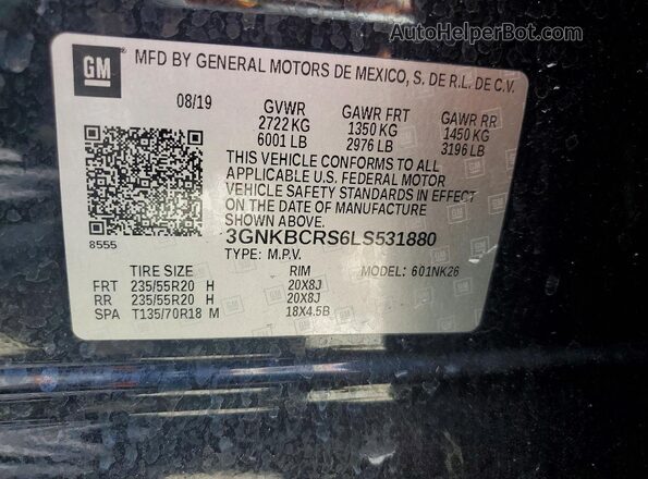 3GNKBCRS6LS531880 2020 CHEVROLET BLAZER Черный Вид наклейки с VIN-кодом