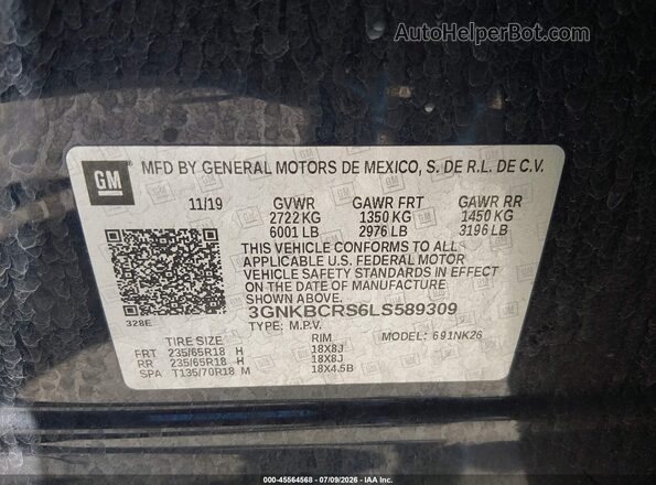 3GNKBCRS6LS589309 2020 CHEVROLET BLAZER Dark Blue ძრავის განყოფილების ხედი